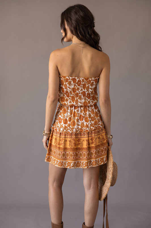 Golden Hour Ruffle Strapless Mini Dress