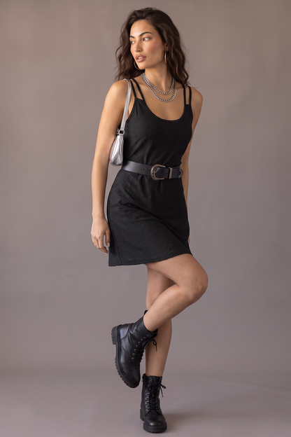 Stadium Lights Eyelet Scoop Neck Double Strap Dress