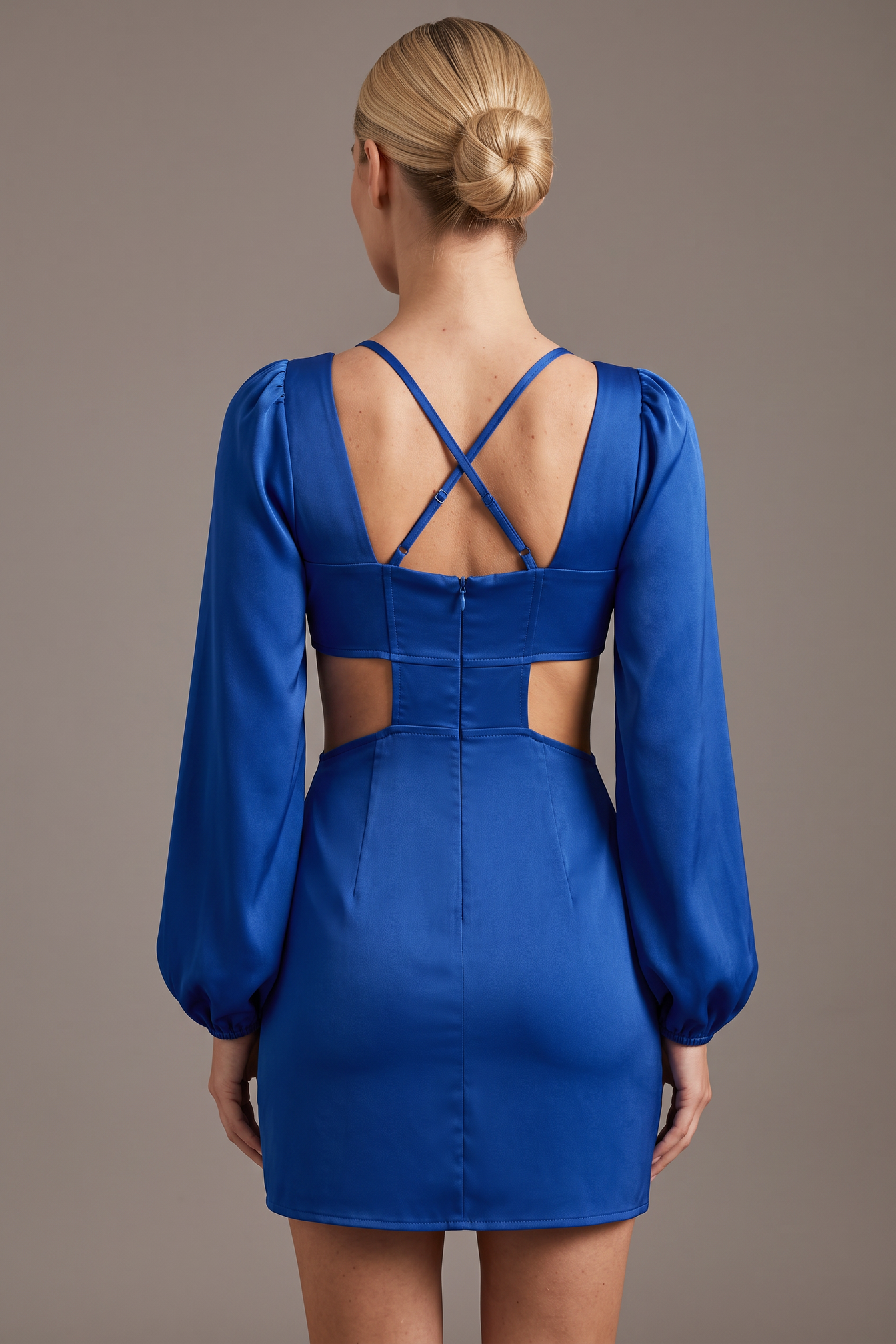 Front Row Royal Blue Cutout Long Sleeve Mini Dress