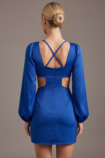 Front Row Royal Blue Cutout Long Sleeve Mini Dress
