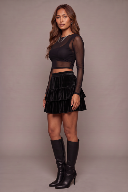 After Hours Velvet Ruched Mini Skirt