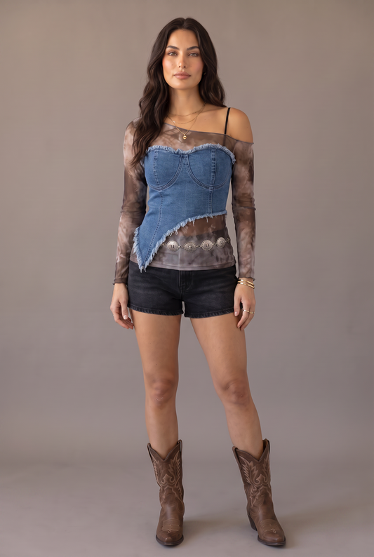 Rebel Denim Patchwork Asymmetrical Top