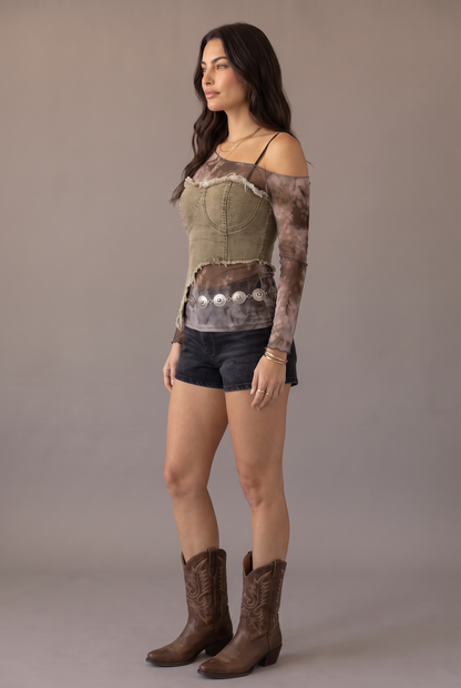 Rebel Denim Patchwork Asymmetrical Top