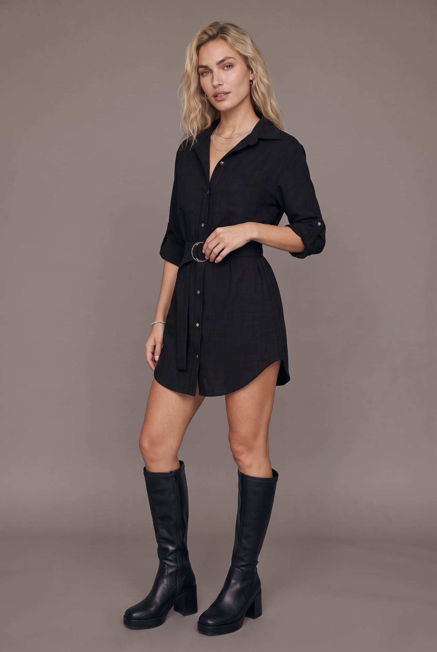 Backstage Belted Shirt Dress