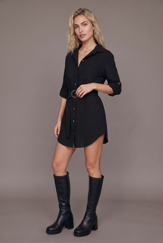 Backstage Belted Shirt Dress