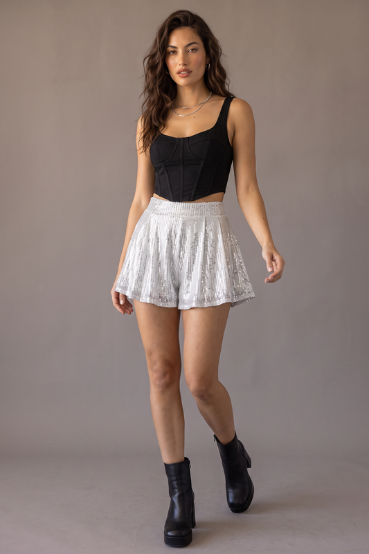 Arena Shimmer Sequin High-Waist Shorts
