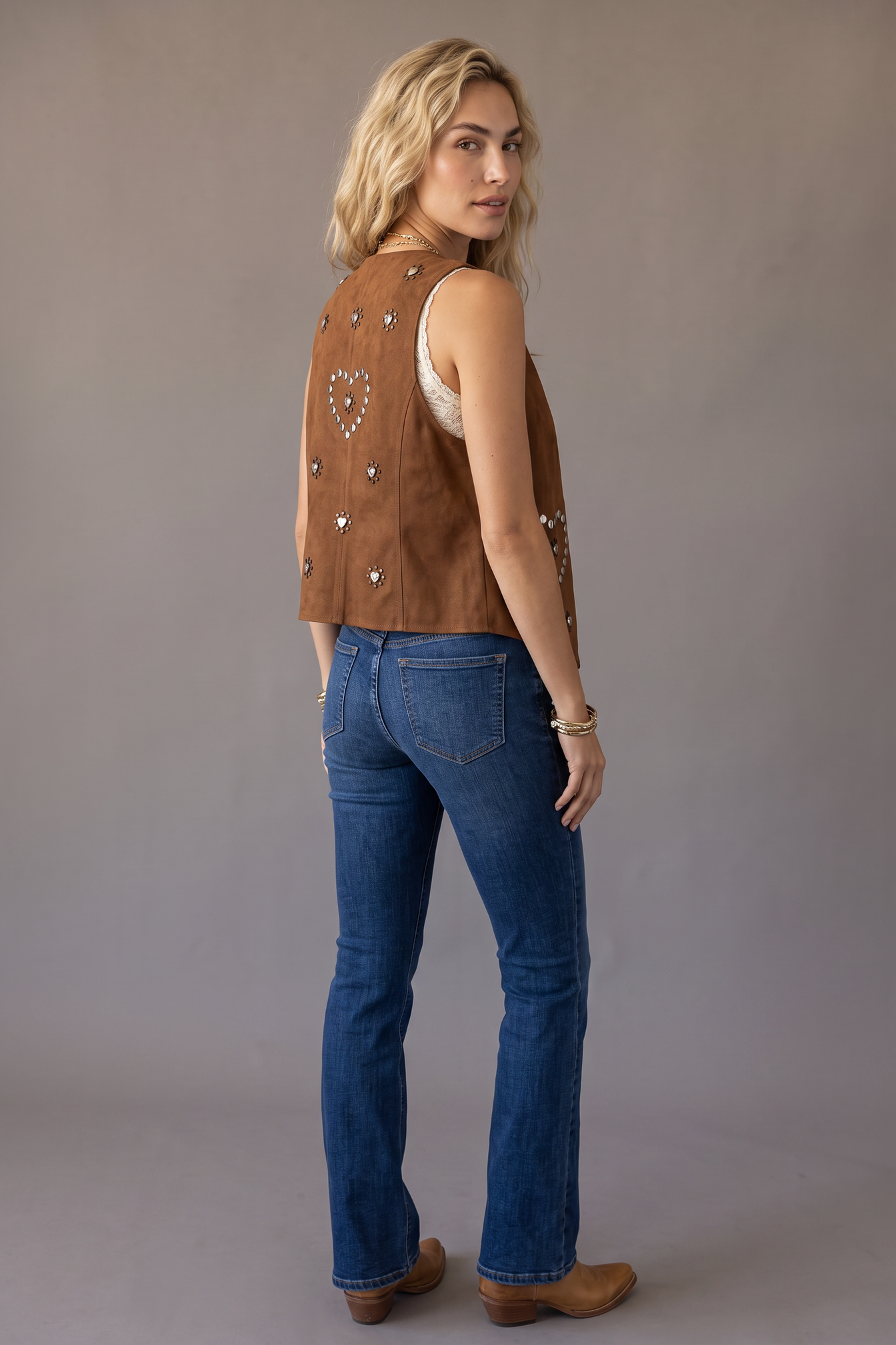 Heart Rivet Suede Vest Coat