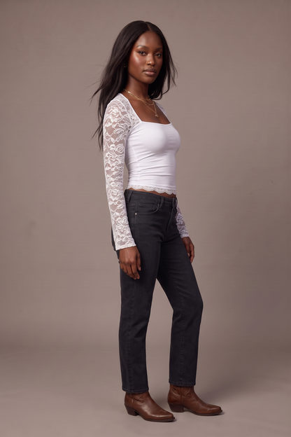 Backstage Sheer Lace Square Neck Top