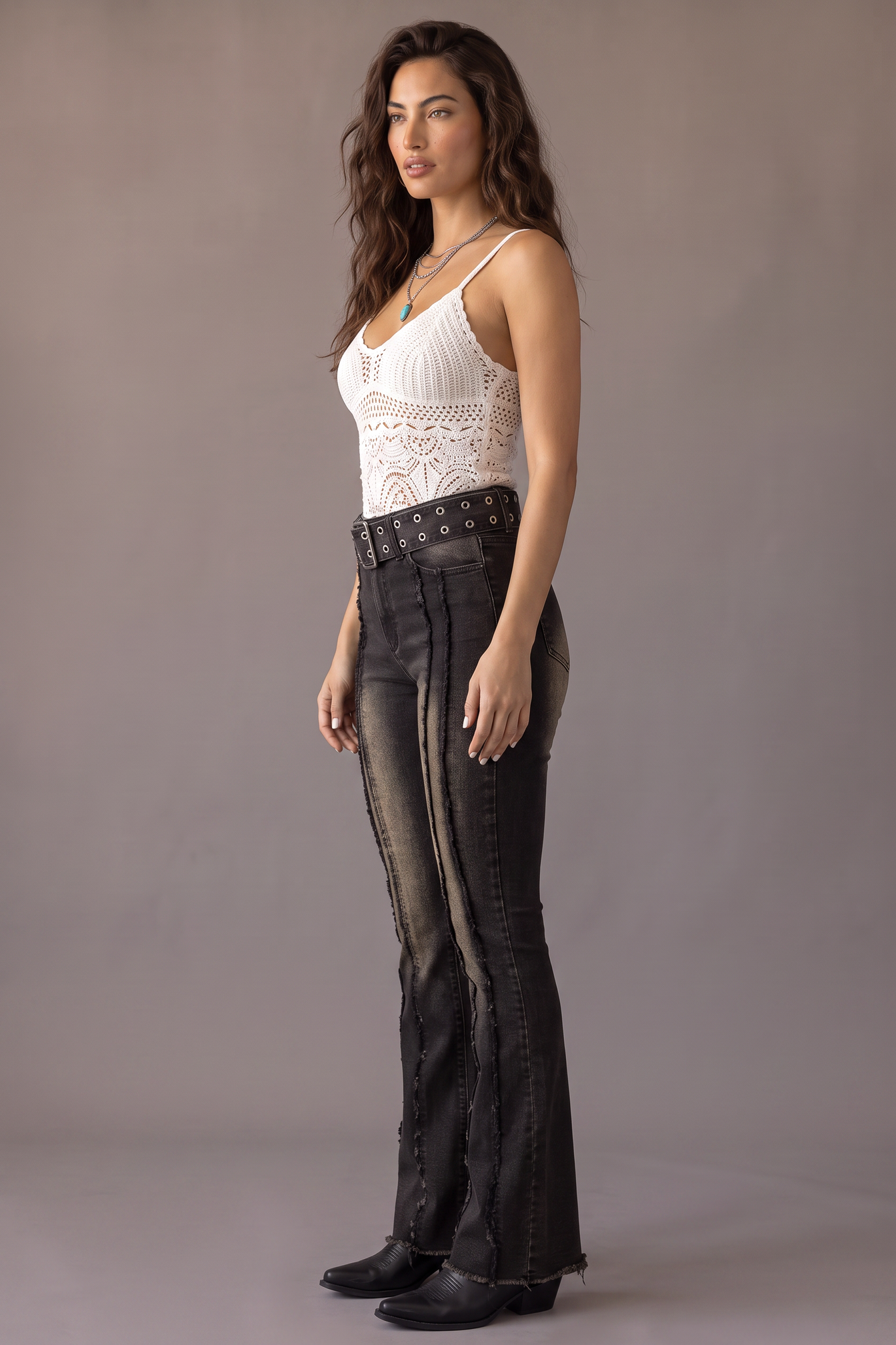 Backstage Belted High-Waist Flare Jeans