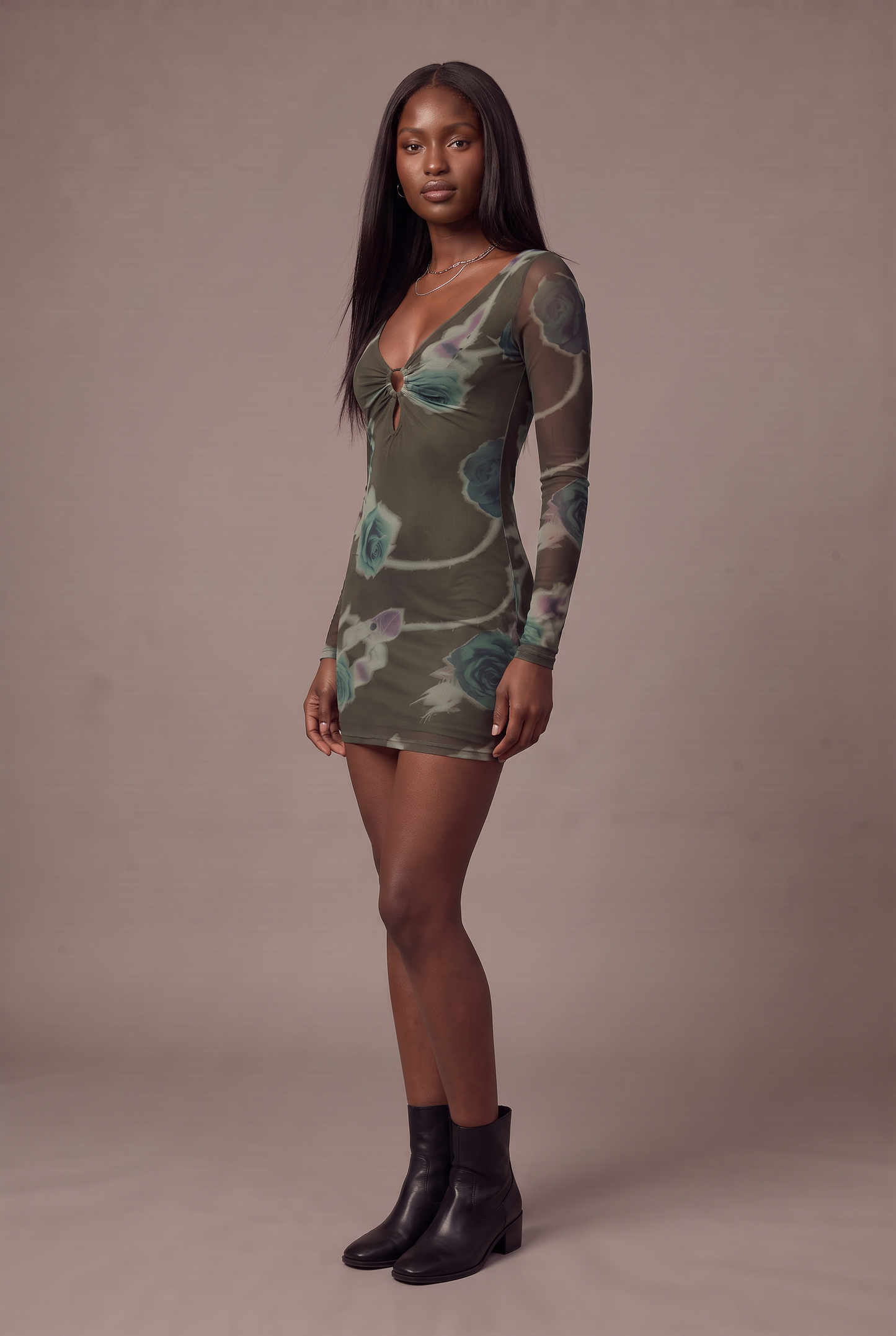 Midnight Rose Keyhole Mini Dress
