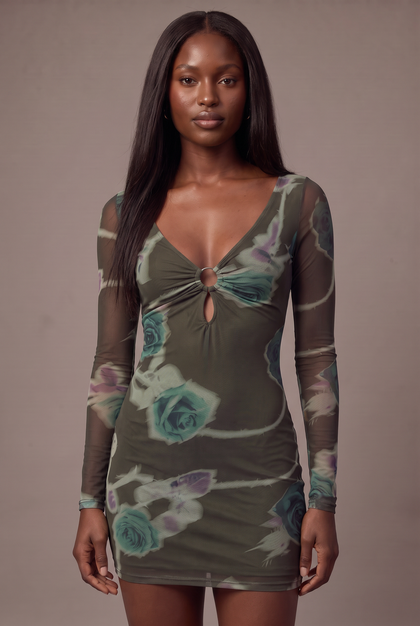 Midnight Rose Keyhole Mini Dress