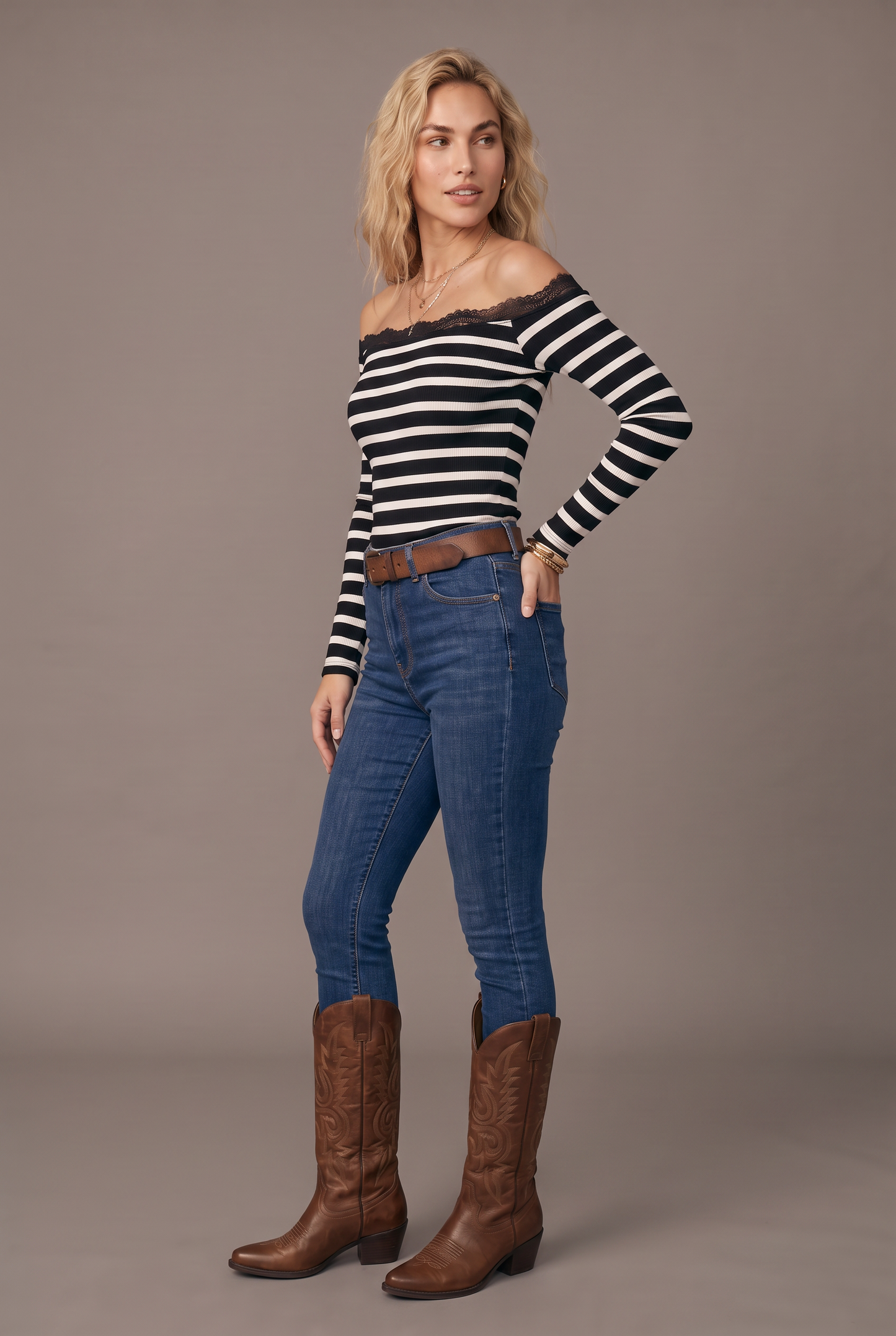 Backstage Crush Striped Off-Shoulder Top