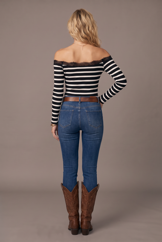 Backstage Crush Striped Off-Shoulder Top