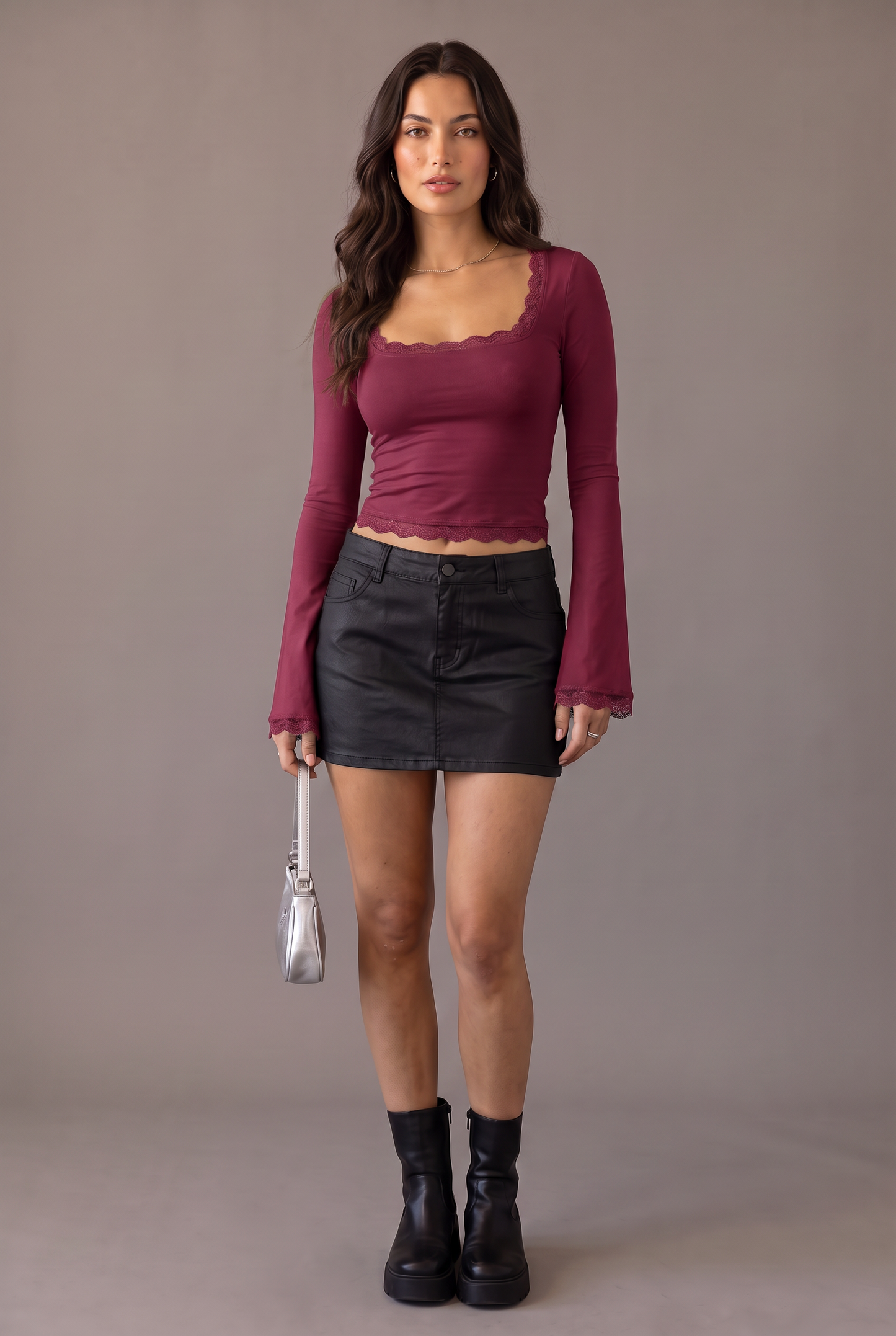 Lace Trim Long Sleeve T-Shirt