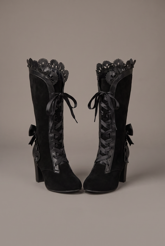 Midnight Lace-Up Heeled Boots