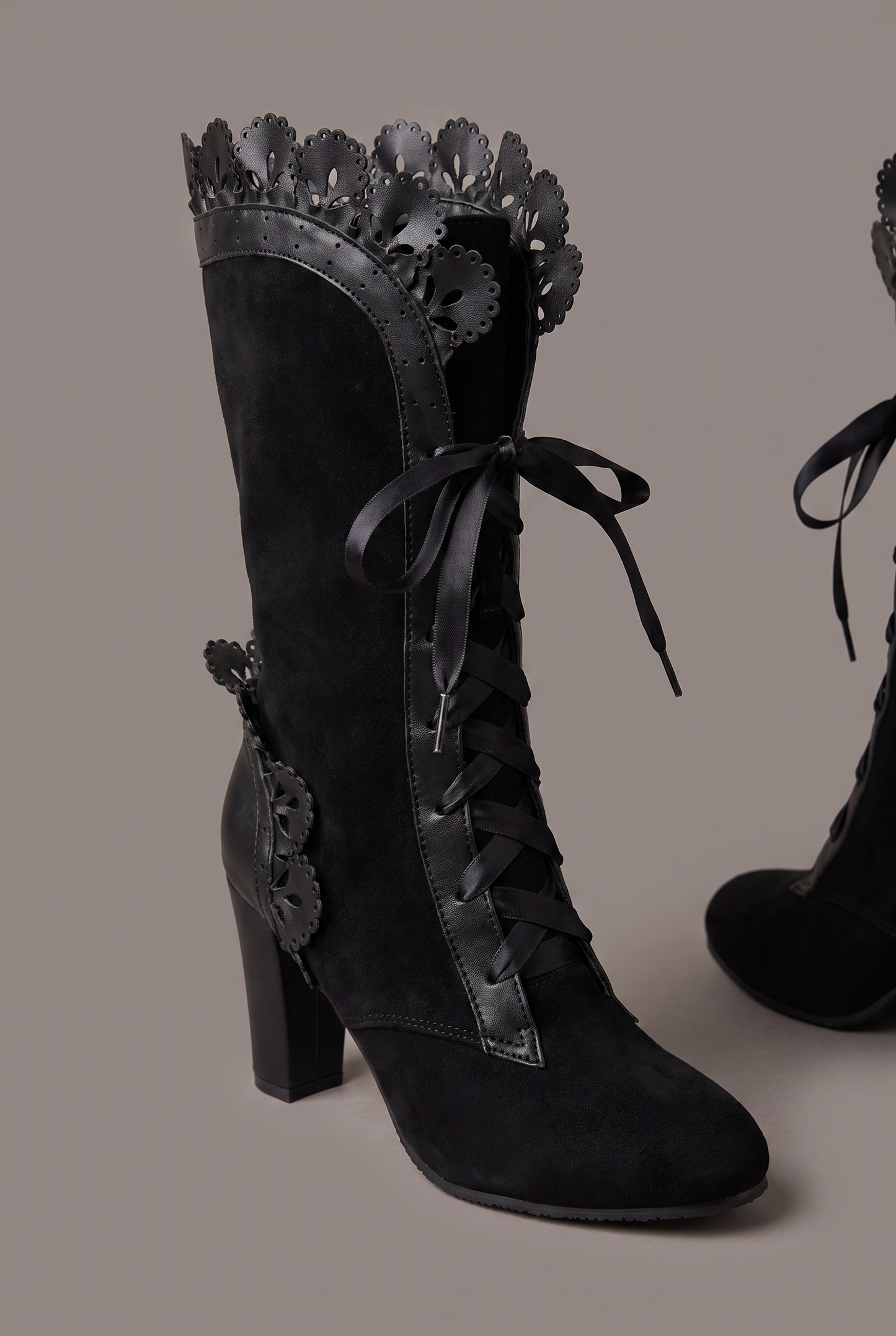 Midnight Lace-Up Heeled Boots