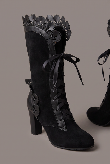 Midnight Lace-Up Heeled Boots