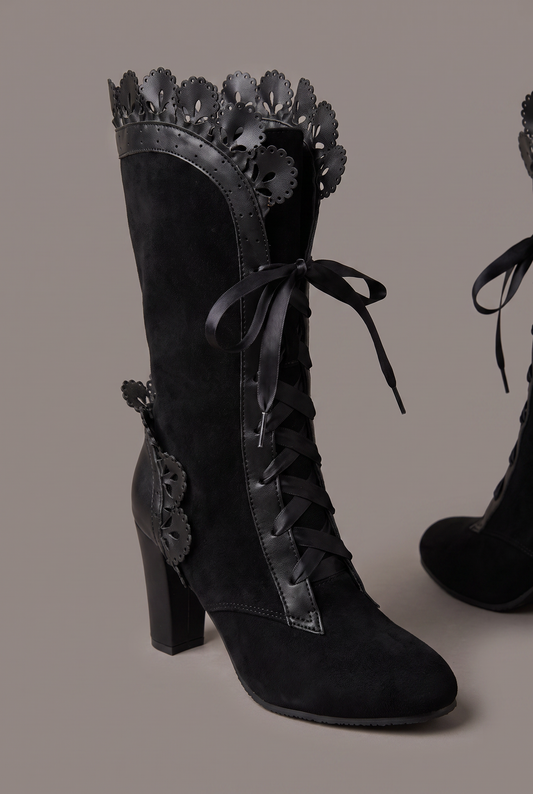 Midnight Lace-Up Heeled Boots