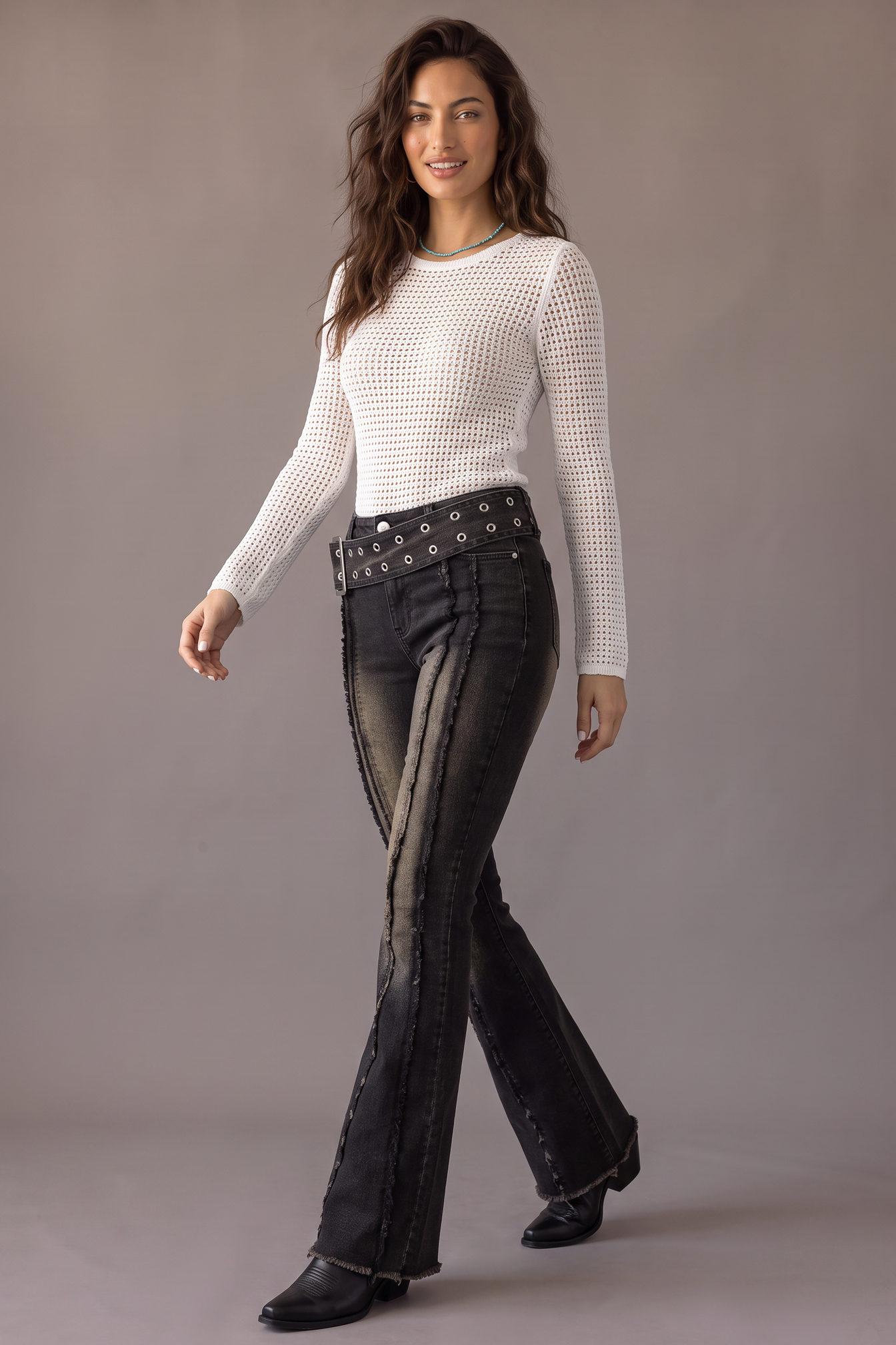 Backstage Belted High-Waist Flare Jeans