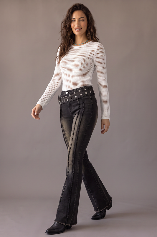 Backstage Belted High-Waist Flare Jeans