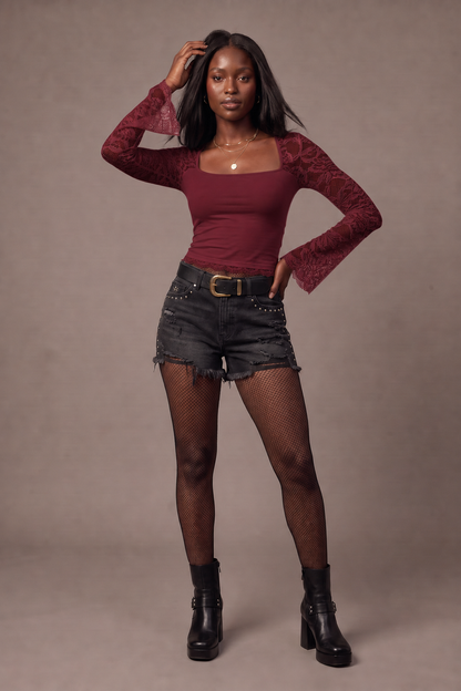 Backstage Sheer Lace Square Neck Top