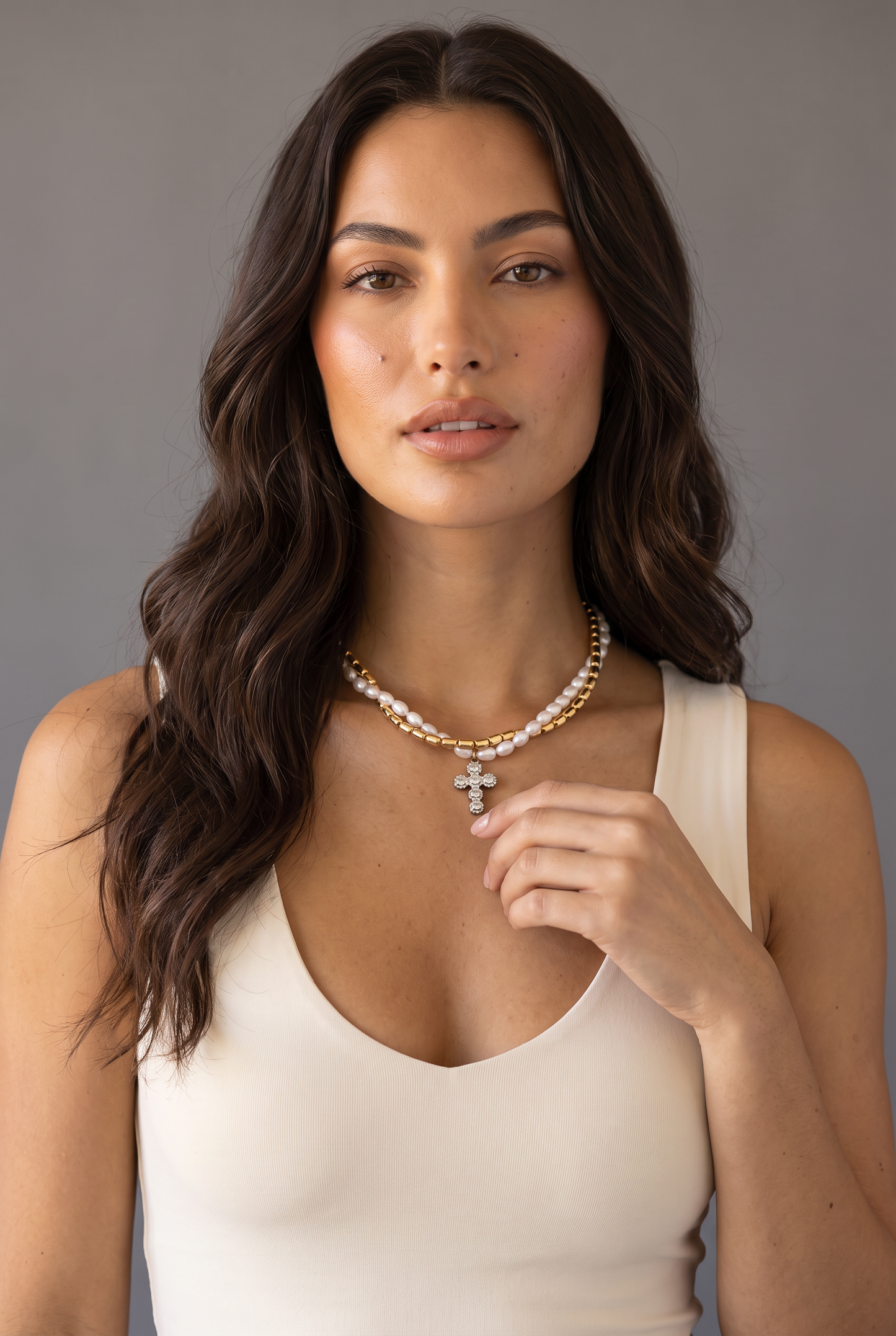 Rebel Romance Pearl Cross Necklace