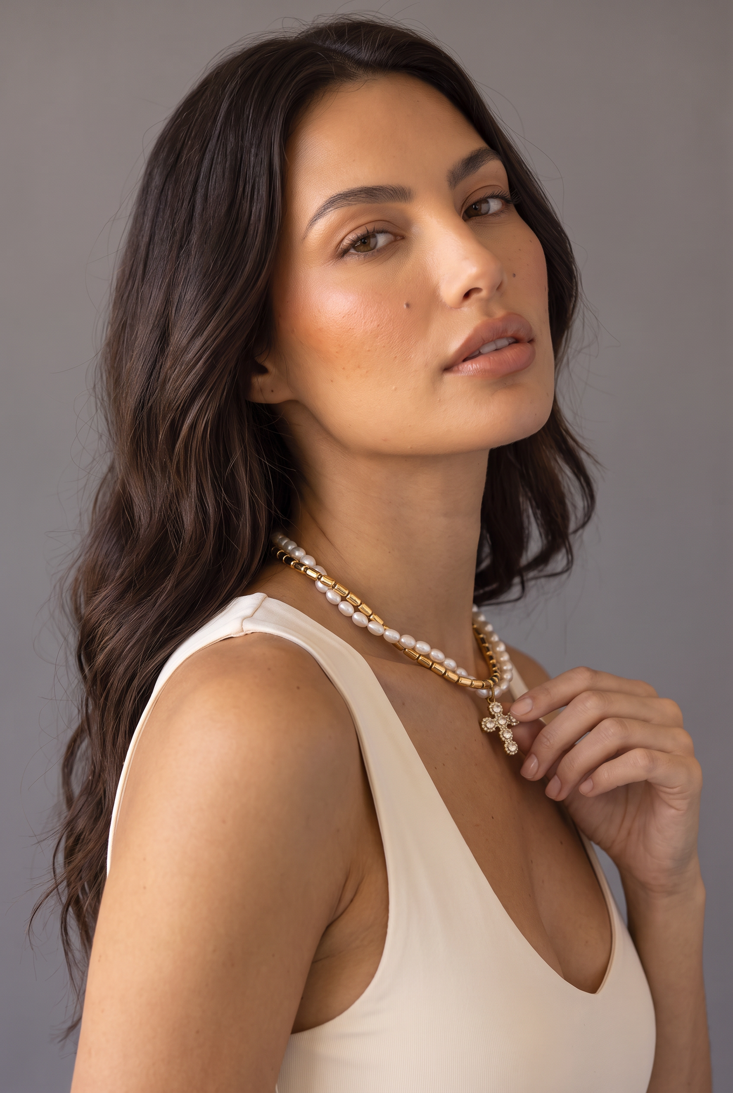 Rebel Romance Pearl Cross Necklace