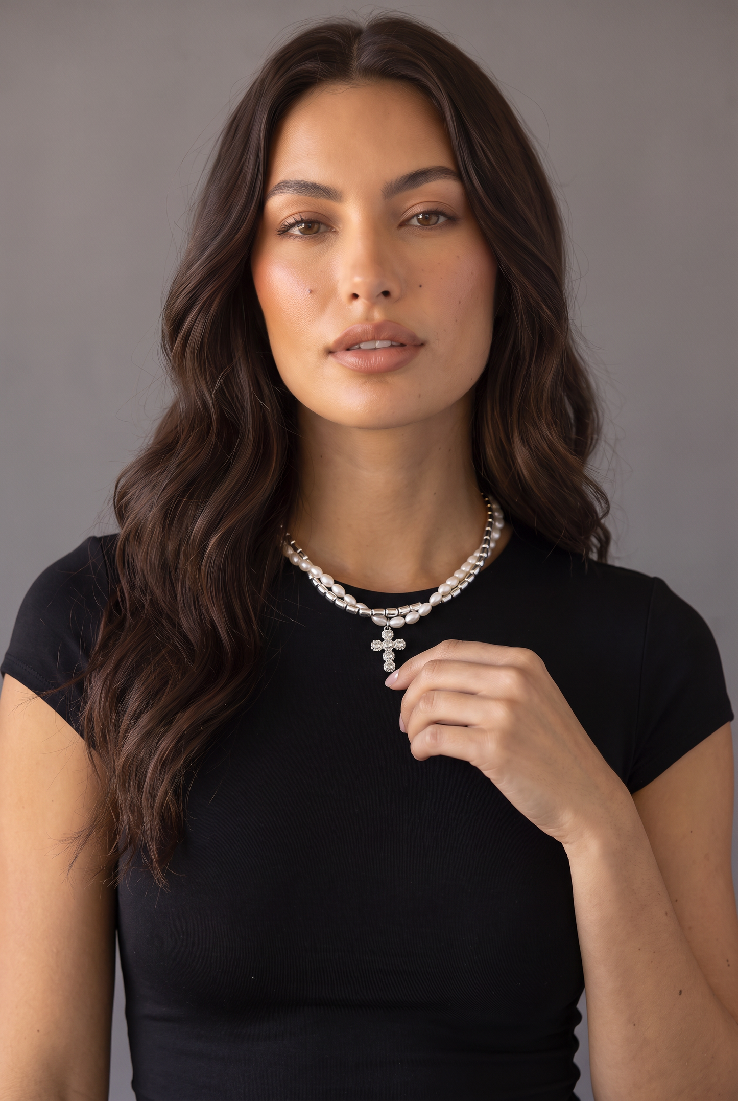 Rebel Romance Pearl Cross Necklace