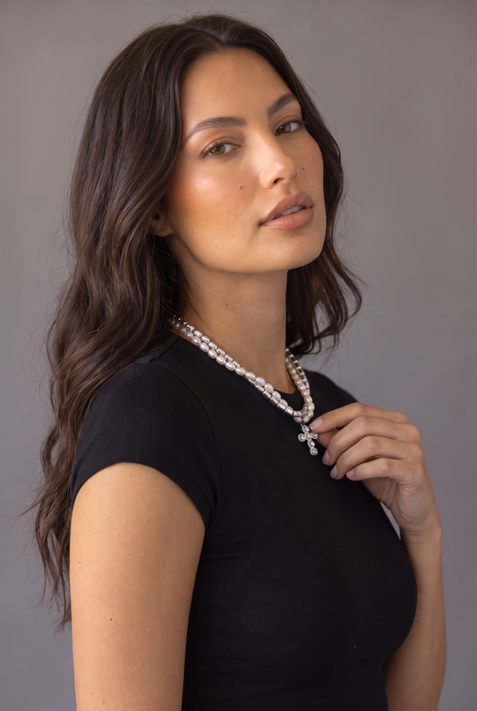 Rebel Romance Pearl Cross Necklace