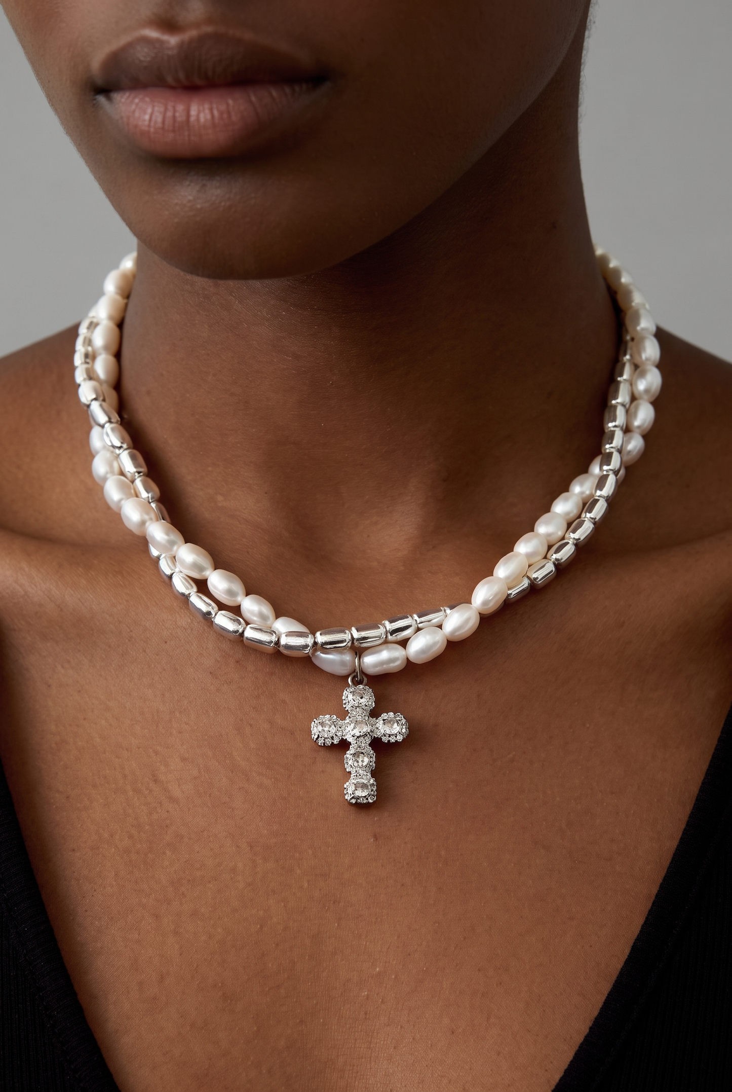 Rebel Romance Pearl Cross Necklace