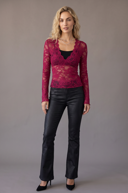 Main Stage Lace V-Neck Long Sleeve Top