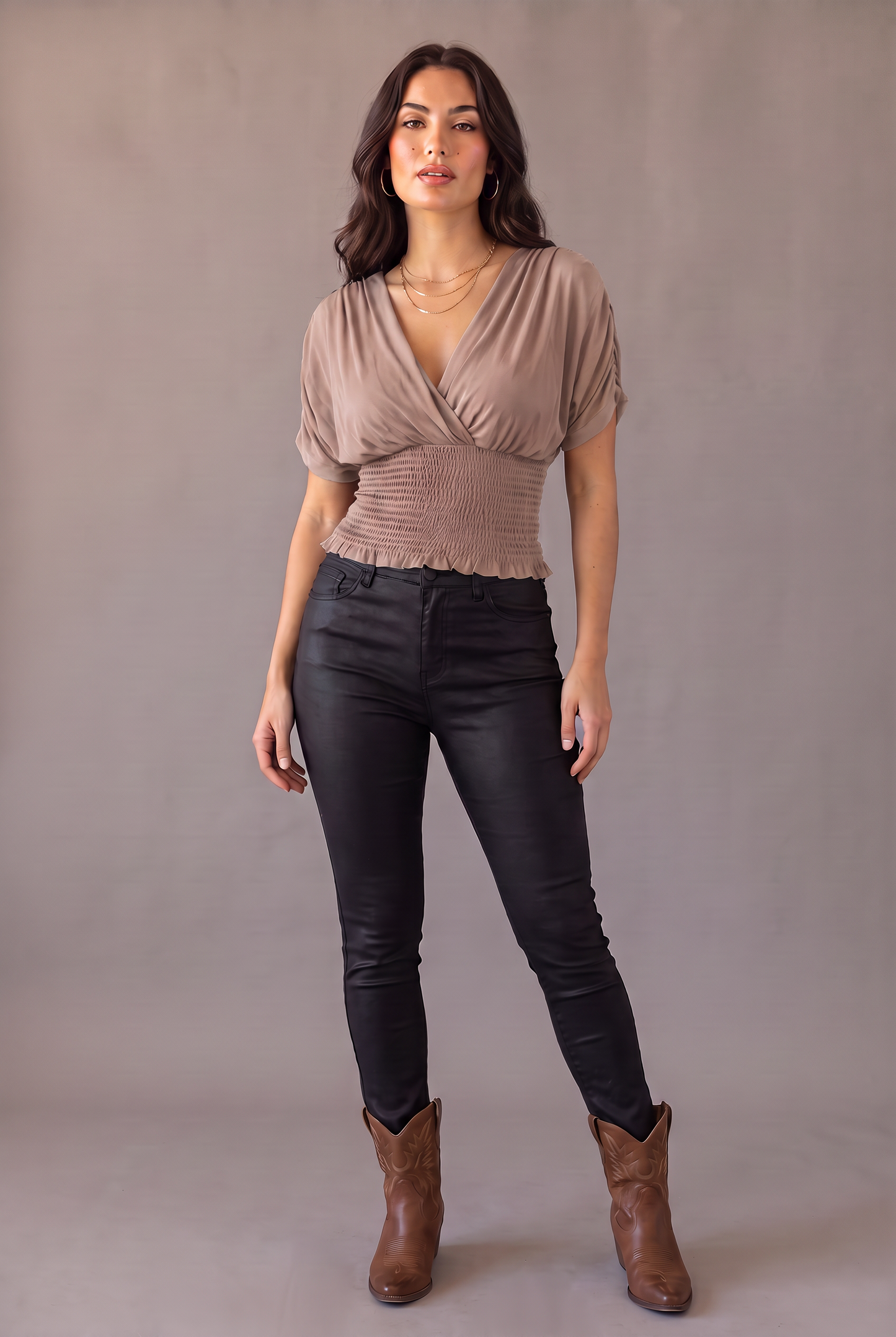 ashville Nights Smocked Surplice Top