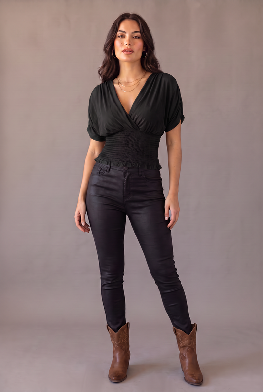 ashville Nights Smocked Surplice Top