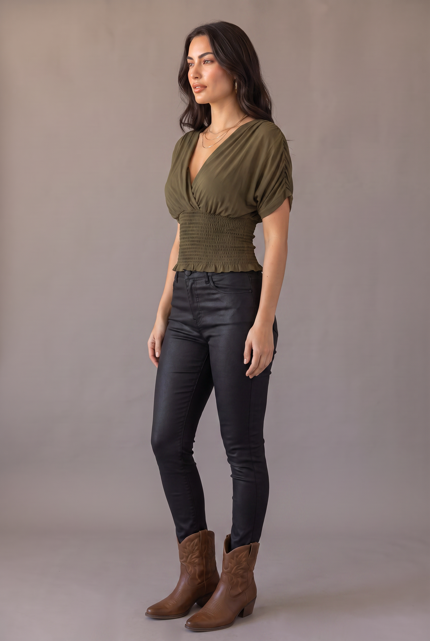ashville Nights Smocked Surplice Top