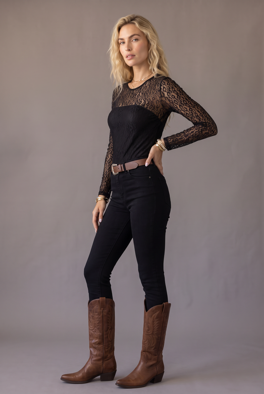 Midnight Leopard Sheer Lace Top