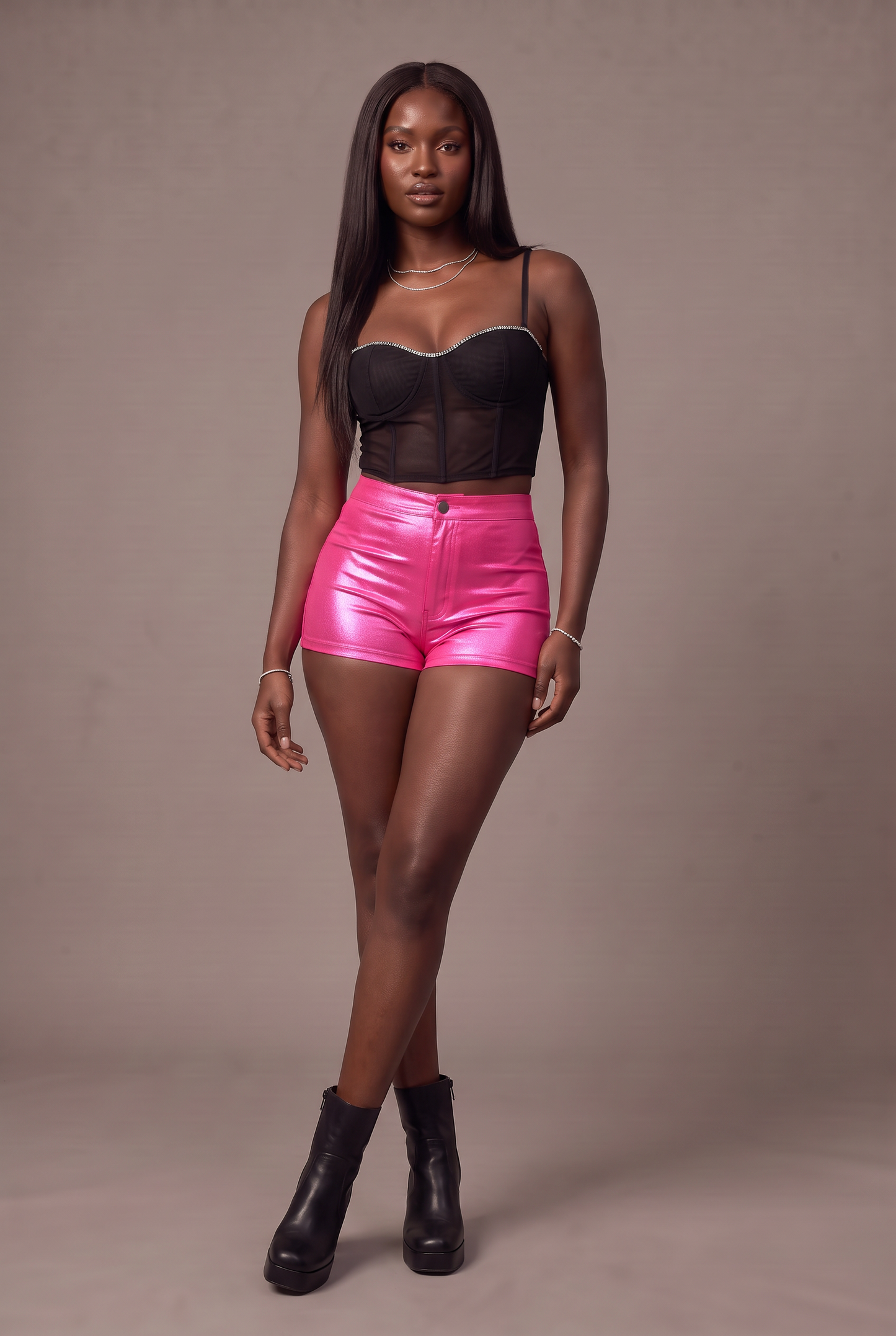 Electric Nights Metallic High-Waist Shorts