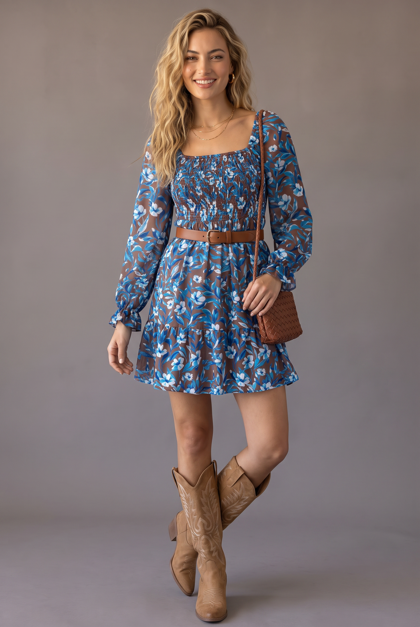 Blue Belle Smocked Floral Mini Dress