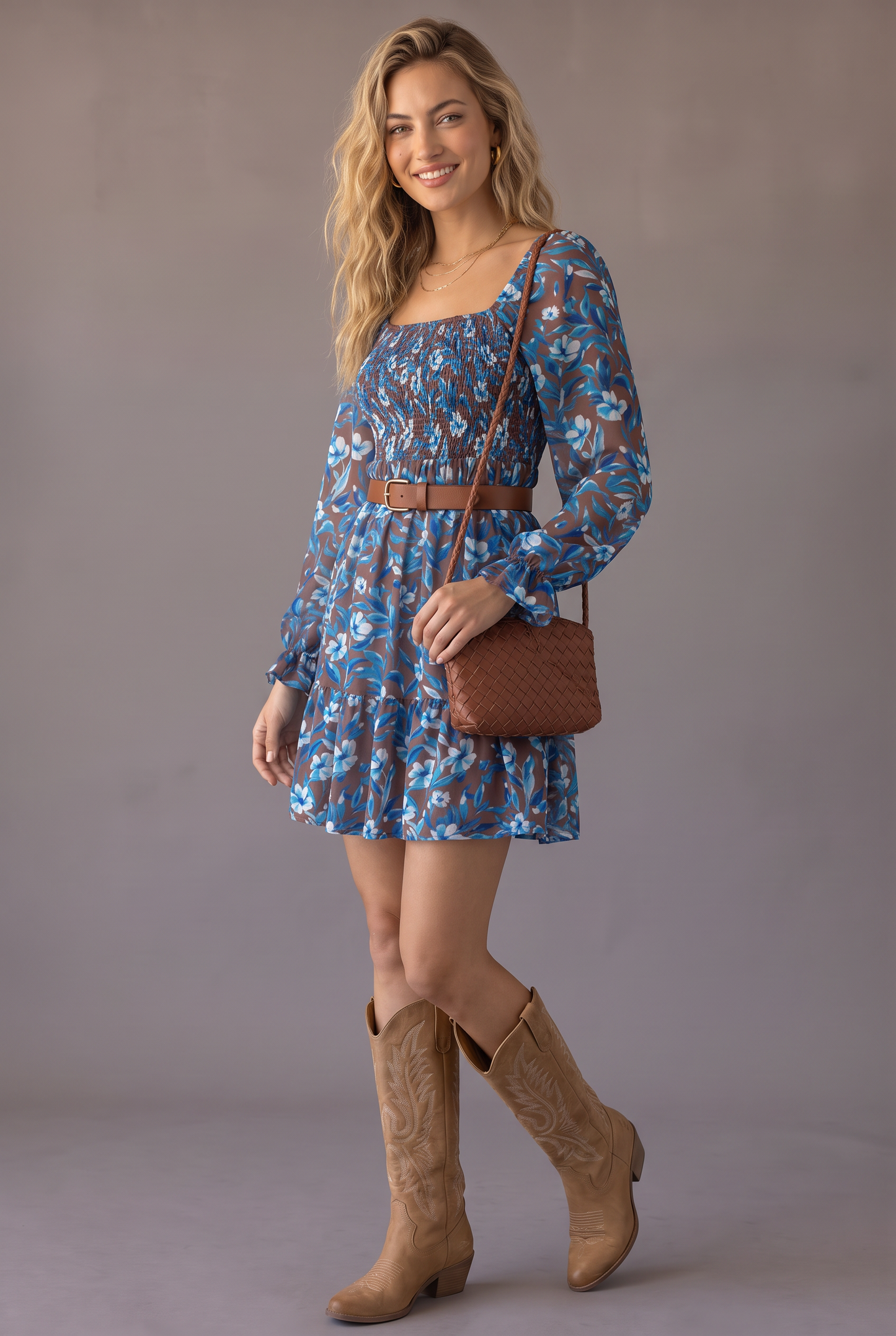 Blue Belle Smocked Floral Mini Dress