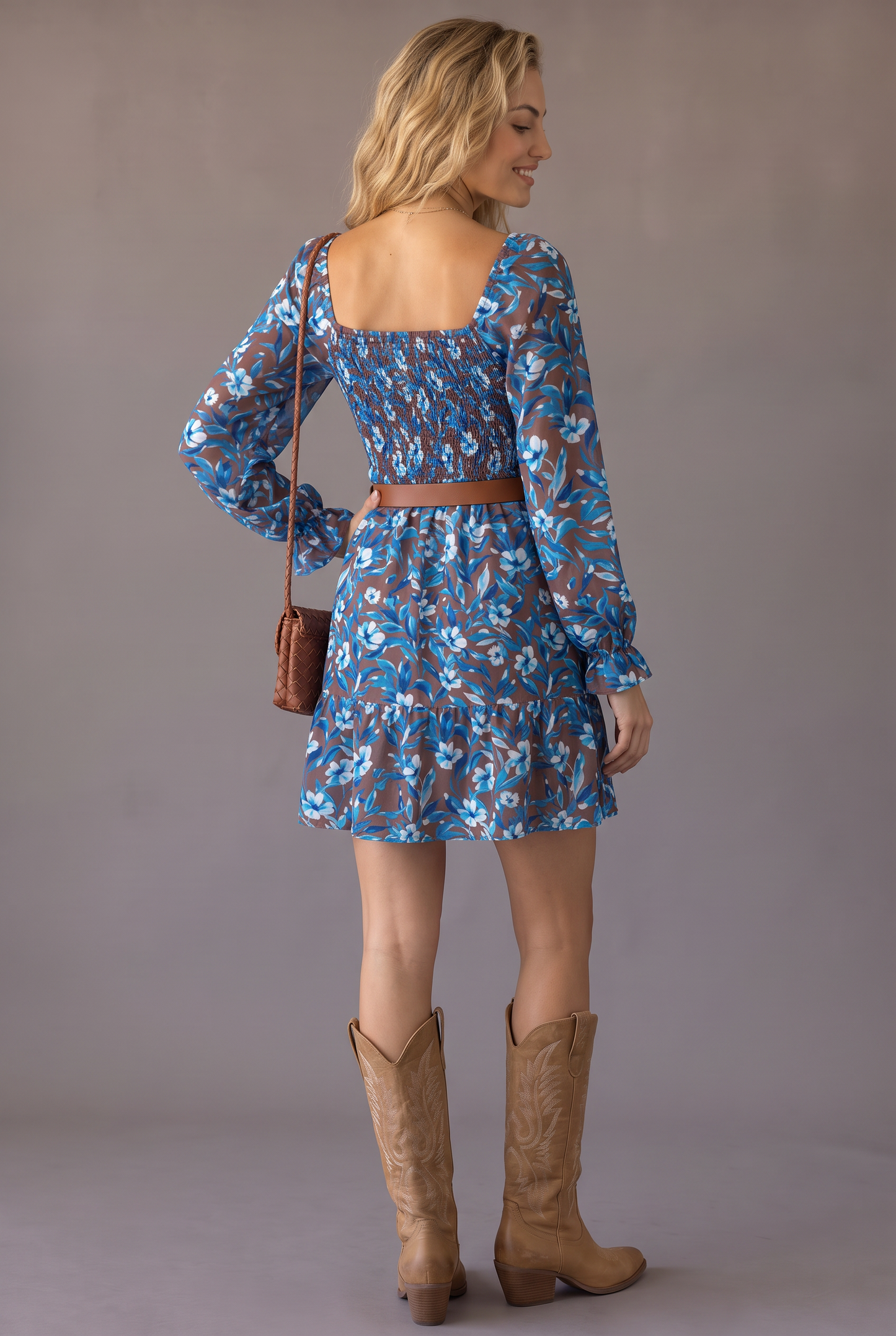 Blue Belle Smocked Floral Mini Dress