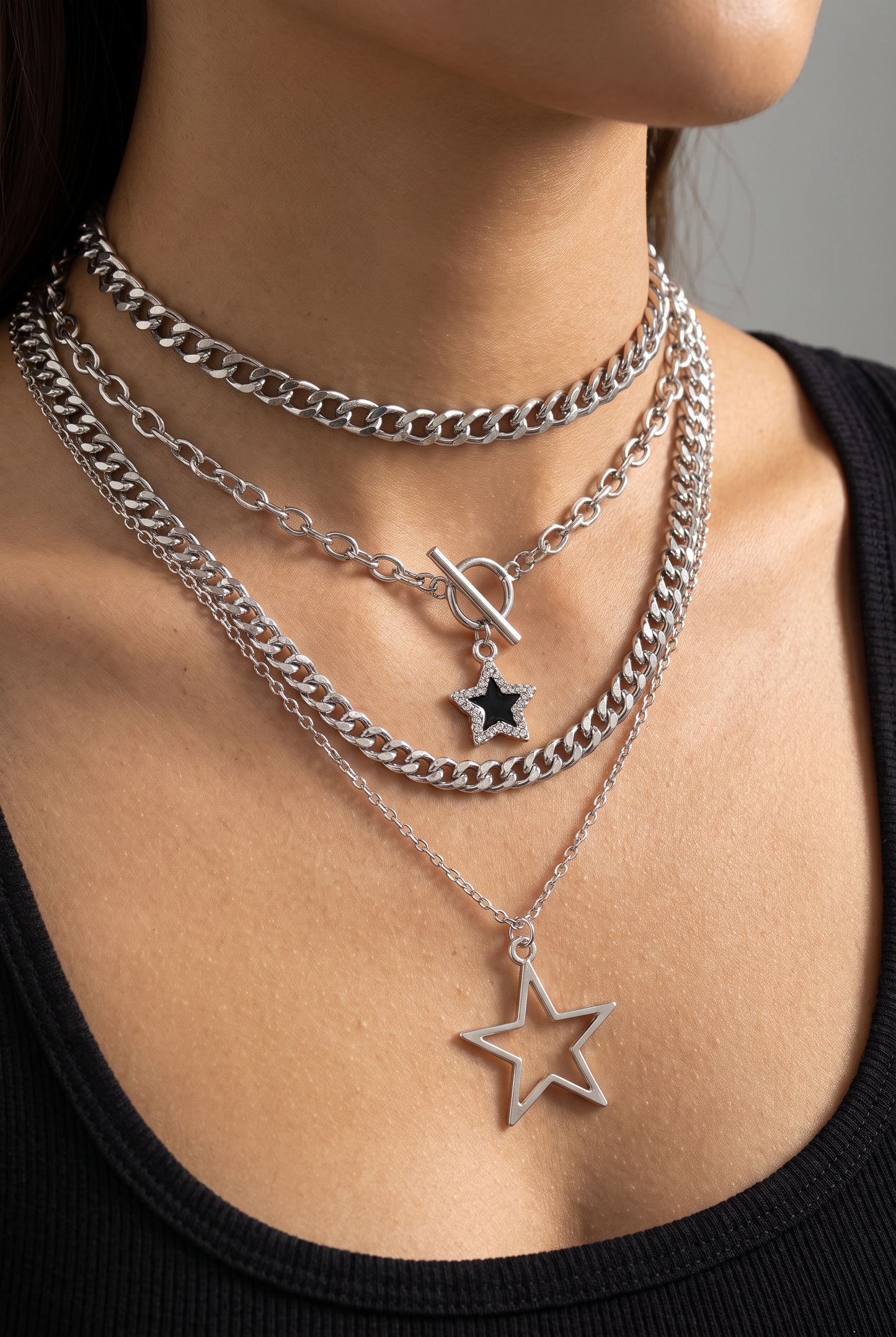 Rockstar Energy Layered Star Necklace Set