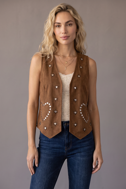 Heart Rivet Suede Vest Coat